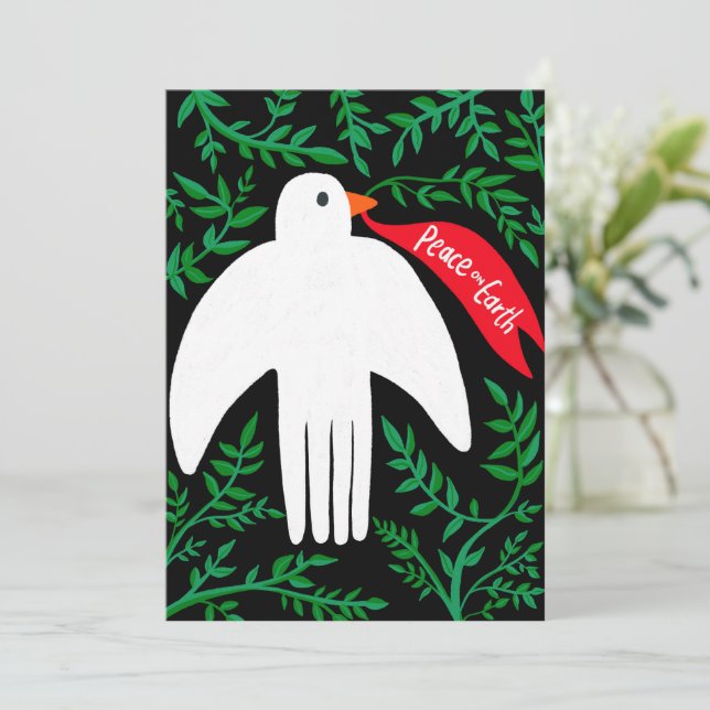 Peace on Earth Bird Dove Christmas Xmas Holiday Card (Standing Front)