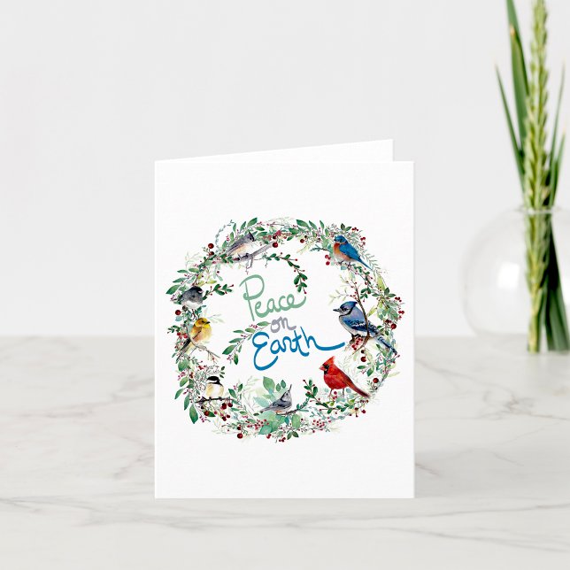 Peace On Earth Bird Wreath Holiday Or Thank You Card (Peace On Earth Bird Wreath Holiday Or Thank You Card by Jenn Steffen Art.)
