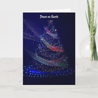 Peace on Earth, blue background, Christmas Tree Card