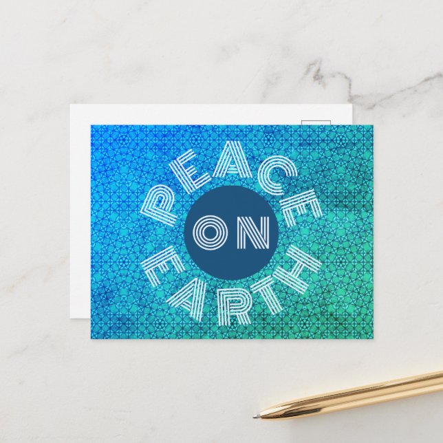 Peace On Earth Blue Green Pattern Postcard (Front/Back In Situ)