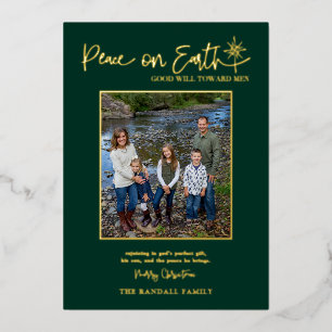 Peace on Earth Burgundy Photo Christmas Elegant Foil Holiday Card