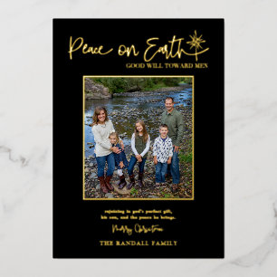 Peace on Earth Burgundy Photo Christmas Elegant Foil Holiday Card