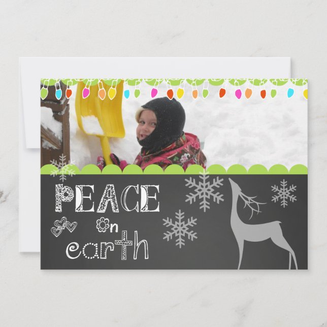 Peace on Earth Chalkboard Holiday Photo Card (Front)