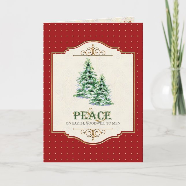 Peace on Earth Christian Christmas Tree Greeting Holiday Card (Front)