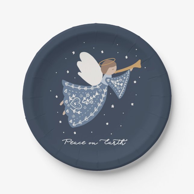 Peace on Earth Christmas Angel Holiday Family Paper Plate (Front)