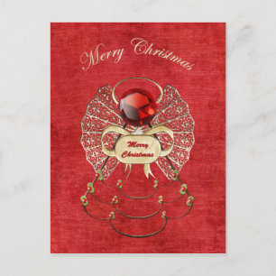 Peace on Earth - Christmas Angel of Peace - Red Holiday Postcard