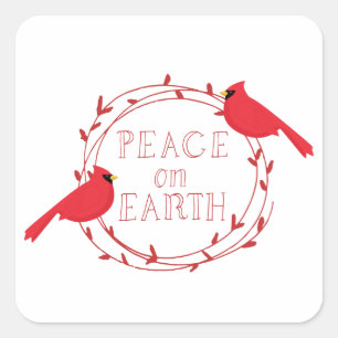 Peace on Earth Christmas Cardinals Square Sticker