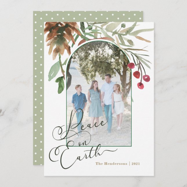 Peace on Earth Christmas Greenery Photo Card (Front/Back)