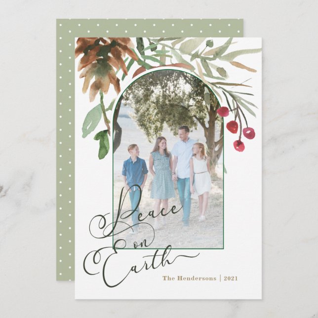 Peace on Earth Christmas Greenry Photo Card (Front/Back)