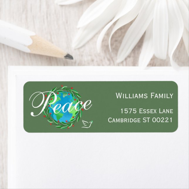Peace on Earth Christmas Holiday Custom Return Address Label (Insitu)