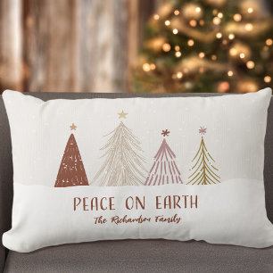 Peace On Earth Christmas Holiday Trees Elegant Lumbar Cushion