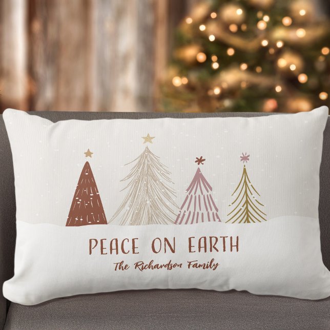 Peace On Earth Christmas Holiday Trees Elegant Lumbar Cushion (Creator Uploaded)