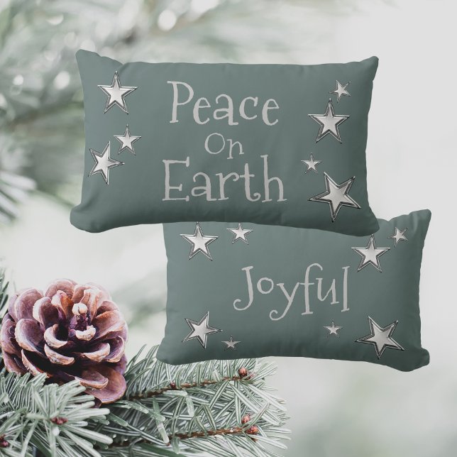 Peace On Earth Christmas Joyful Lumbar Cushion (Peace On Earth, Joyful Christmas Lumbar Pillow)