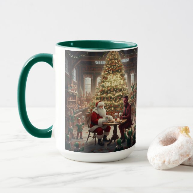Peace on Earth Christmas Mug AI Used (With Donut)