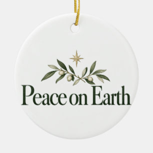 Peace on Earth Christmas Olive Branch and Star Cer Ceramic Ornament