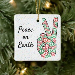 Peace on Earth Christmas Peace Sign Ceramic Ornament
