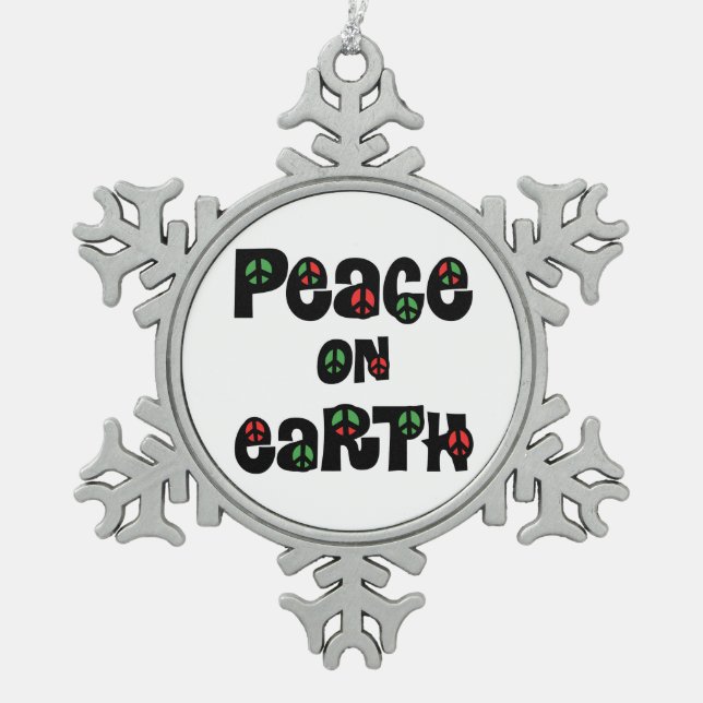 Peace On Earth Christmas Snowflake Pewter Christmas Ornament (Front)
