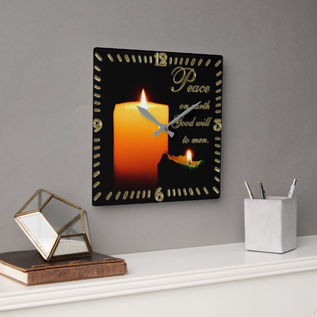 Peace on Earth Christmas Square Wall Clock (Office)