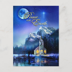 Peace on Earth Christmas Star & Church Postcard