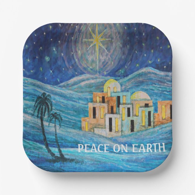 Peace on Earth Christmas Star of Bethlehem Napkins Paper Plate (Front)