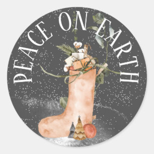 PEACE ON EARTH CHRISTMAS STOCKING  CLASSIC ROUND STICKER