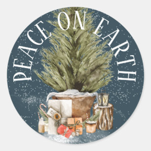 PEACE ON EARTH CHRISTMAS TREE  CLASSIC ROUND STICKER