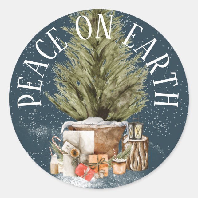 PEACE ON EARTH CHRISTMAS TREE  CLASSIC ROUND STICKER (Front)