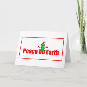 Peace on Earth Christmas Tree Frog in a Santa Hat Holiday Card