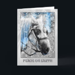 Peace on Earth Christmas White Horse Holiday Card<br><div class="desc">This wintry working horse is a painting showing a snowy scene for the horse lover making a lovely seasonal greeting in blue and silvery hues.</div>