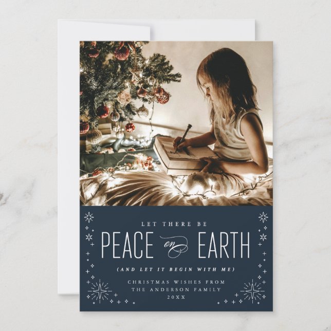 Peace on Earth Christmas with Stars Photo Card (Front)