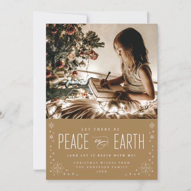 Peace on Earth Christmas with Stars Photo Card (Front)
