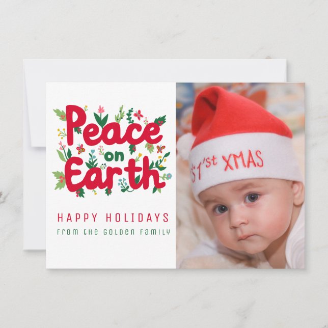PEACE ON EARTH CUSTOM PHOTO Christmas Card (Front)