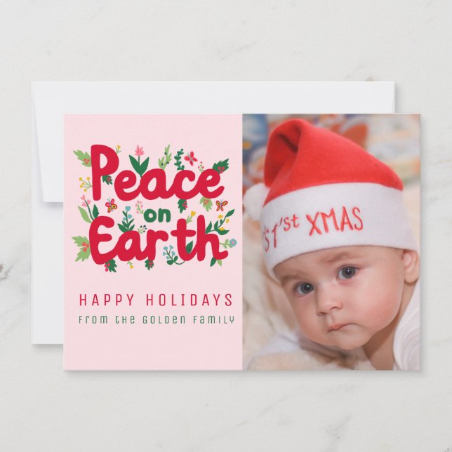 PEACE ON EARTH CUSTOM PHOTO Christmas Card (Front)