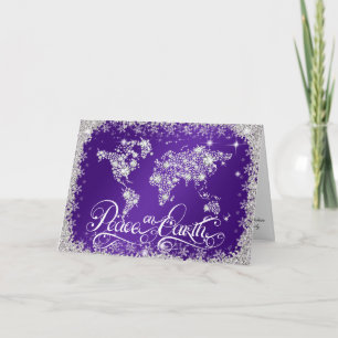 Peace on Earth Diamonds Royal Purple PERSONALIZED Holiday Card