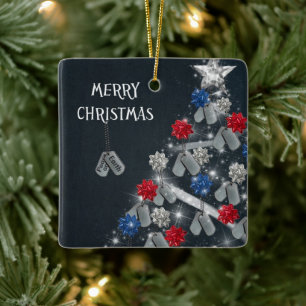 Peace On Earth Dog Tags Ceramic Ornament