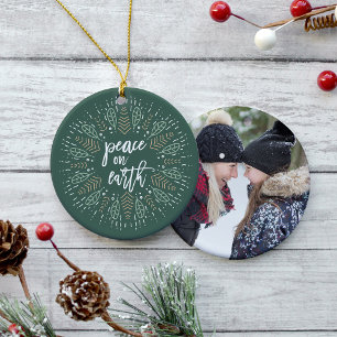 Peace on Earth Double-Sided Holiday Photo Ceramic Ornament