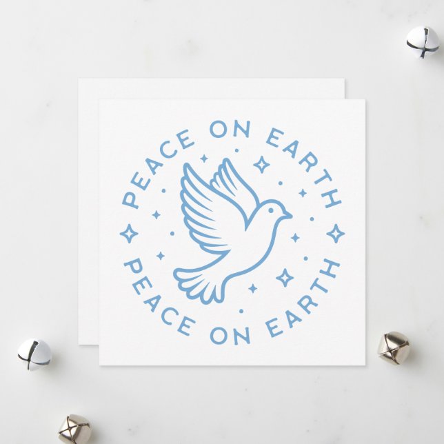 Peace on earth dove blue aesthetic holiday card (Front/Back In Situ)