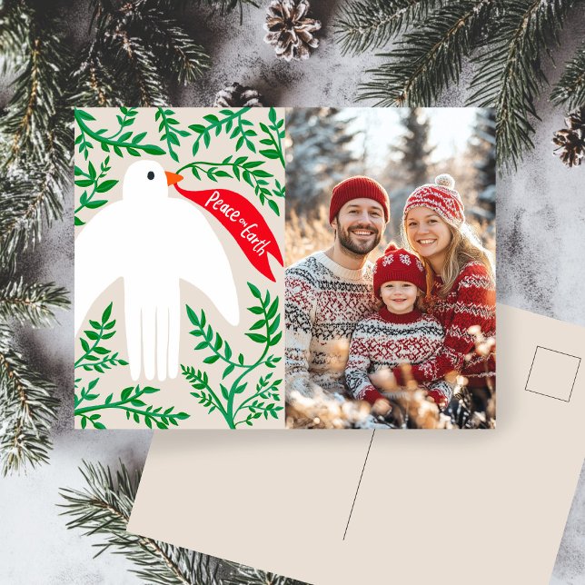 Peace on Earth Dove Christmas CUSTOM PHOTO Holiday Postcard (Peace on Earth Dove Christmas CUSTOM PHOTO Hand Drawn Holiday Postcard
)