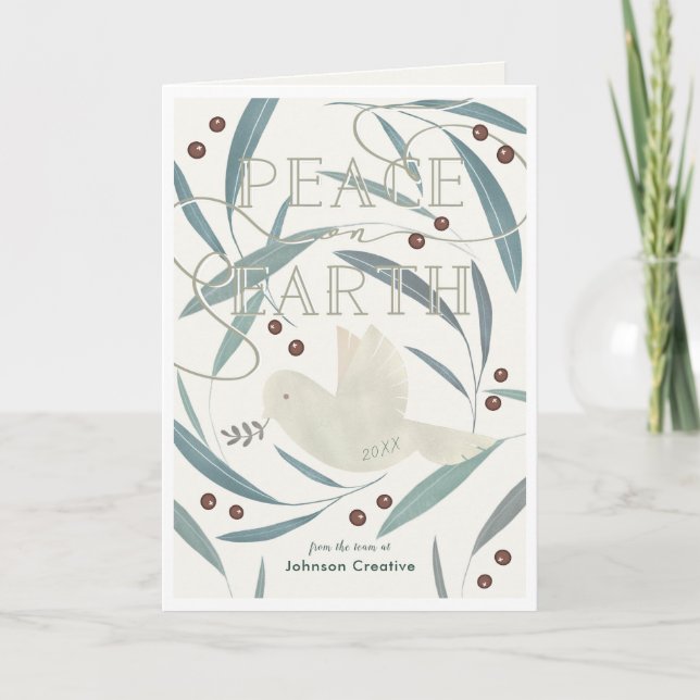 Peace on Earth Dove Cream Corporate Holiday Card (Front)