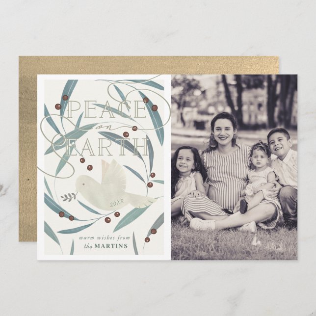 Peace on Earth Dove Cream Photo Christmas Card (Front/Back)