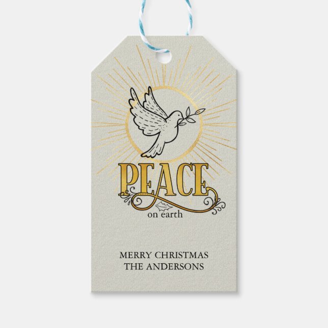 Peace on Earth Dove Mandala Christmas Gift Tag (Front)
