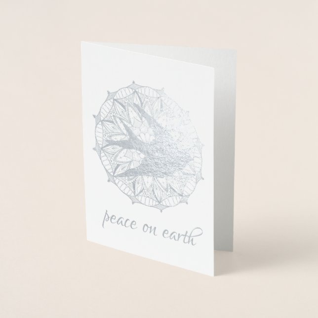 Peace on Earth Dove Mandala FOIL Holiday Card (Front)