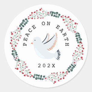 Peace on Earth Dove Modern Botanical Wreath Classic Round Sticker