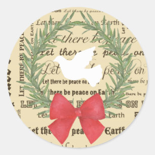 Peace on Earth Dove, Olive Leaves, Typography, Bow Classic Round Sticker