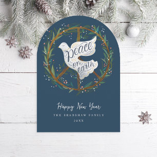 Peace on Earth Dove Peace Sign Wreath Holiday Card