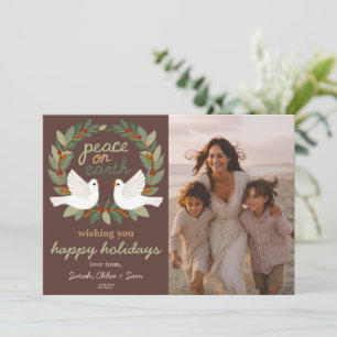 Peace on Earth Doves Christmas CUSTOM 3 PHOTO Holiday Card