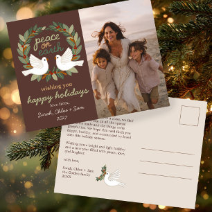 Peace on Earth Doves Christmas CUSTOM PHOTO  Holiday Postcard