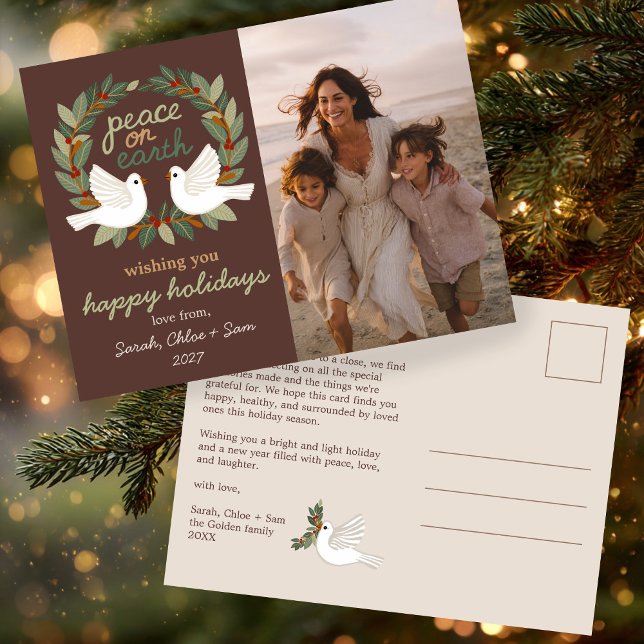 Peace on Earth Doves Christmas CUSTOM PHOTO  Holiday Postcard (Peace on Earth Doves Christmas CUSTOM PHOTO Holiday Postcard
)