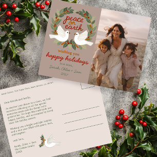 Peace on Earth Doves Christmas CUSTOM PHOTO Holiday Postcard