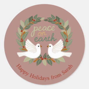 Peace on Earth Doves Christmas Holidays CUSTOM Classic Round Sticker